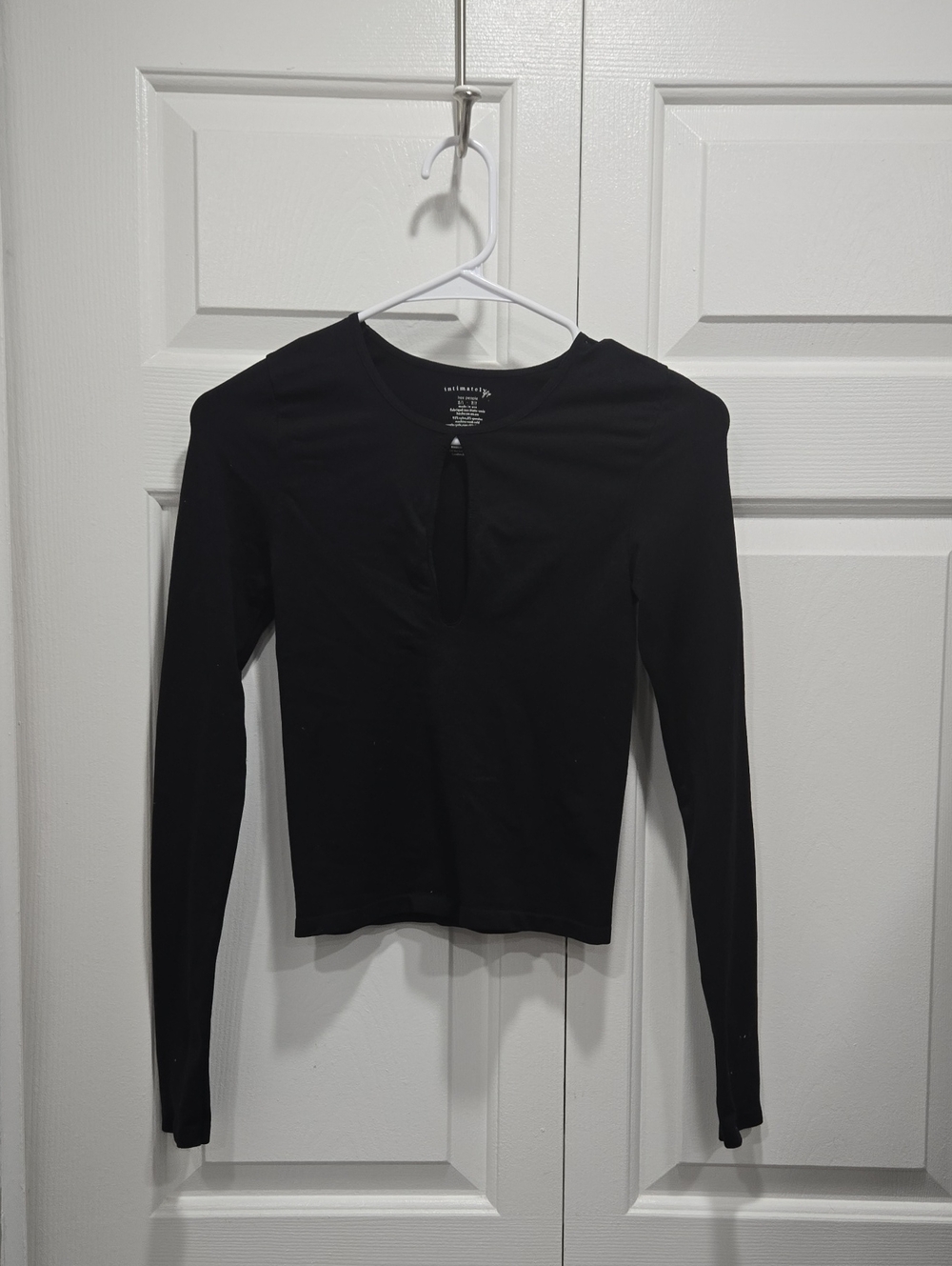 Free People Intimately Black Long-Sleeve Top with Front Keyhole-XS- Small